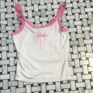 Forever 21 Pink and White Lace Trim Tank Top